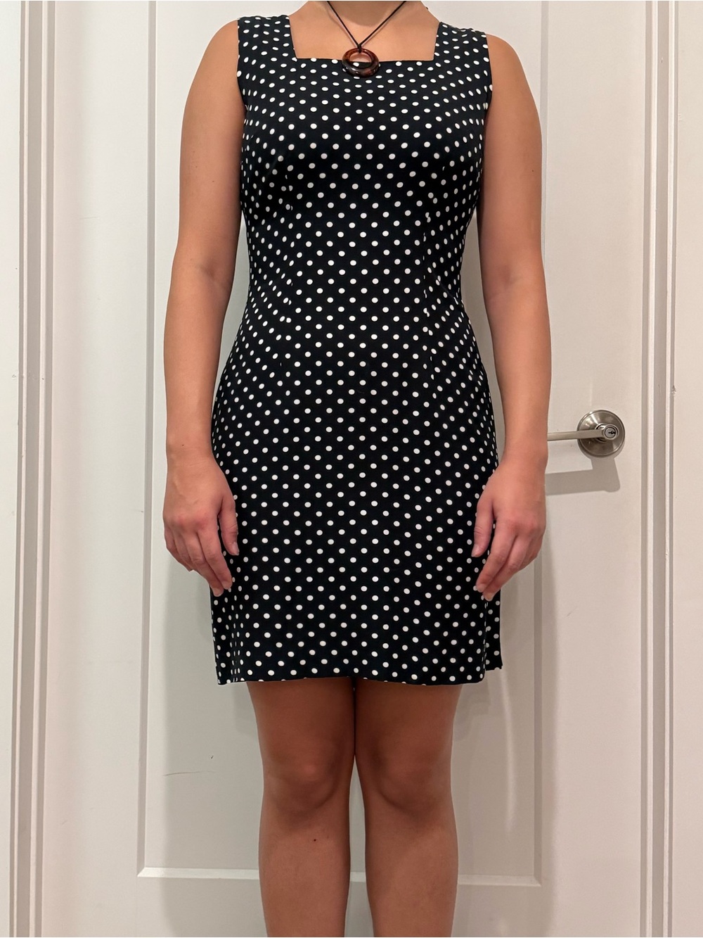 Vintage Dawn Joy Black & White Polka Dot Dress Square Neck Sleeveless - Picture 8 of 8